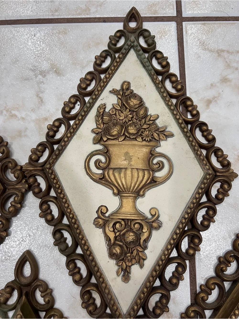Vintage 1971 HOMCO Wall Plaques Set of 4 Gold French Provincial Dart 7224